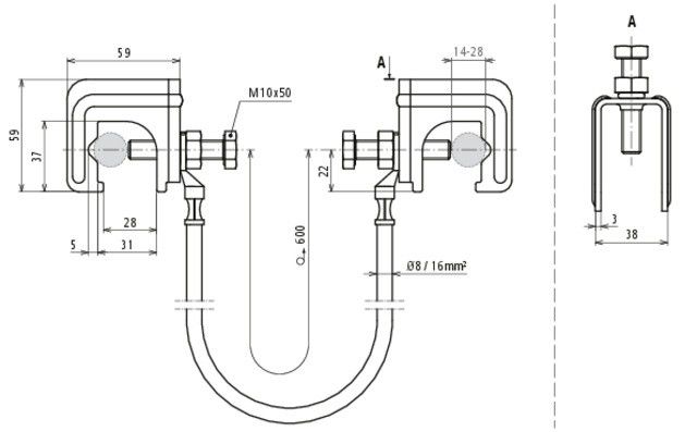 Überbrückungsgarnitur UES 16 L600 2VK RD14