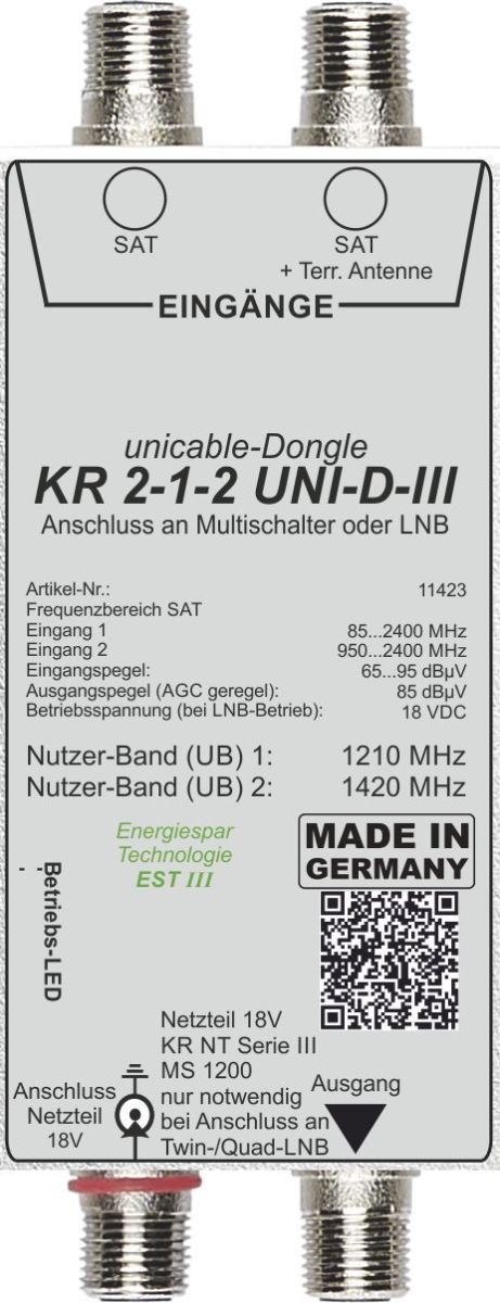 Unicable Dongle z.Anschl. KR 2-1-2 UNI-D-III Unicable Dongle z.Anschl. KR 2-1-2 UNI-D-III