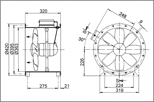 Axial-Rohrventilator DZR 35/6 B E Ex e