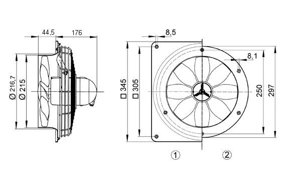 Axial-Wandventilator DZQ 20/2 B E Ex e