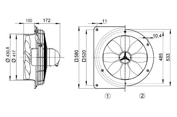 Axial-Wandventilator DZQ 40/4 B E Ex e