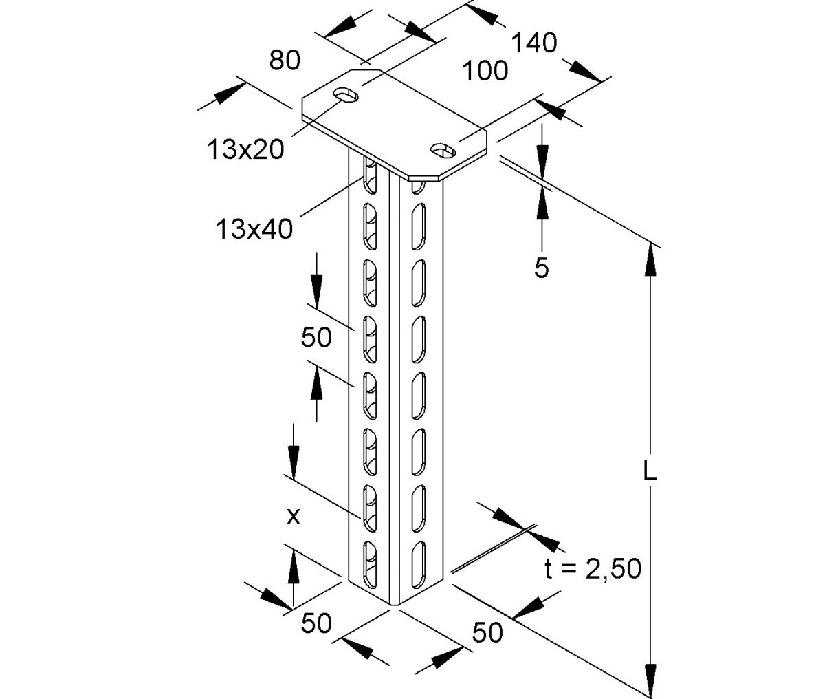 Hängestiel U-Profil HU 5050/250 C1KG