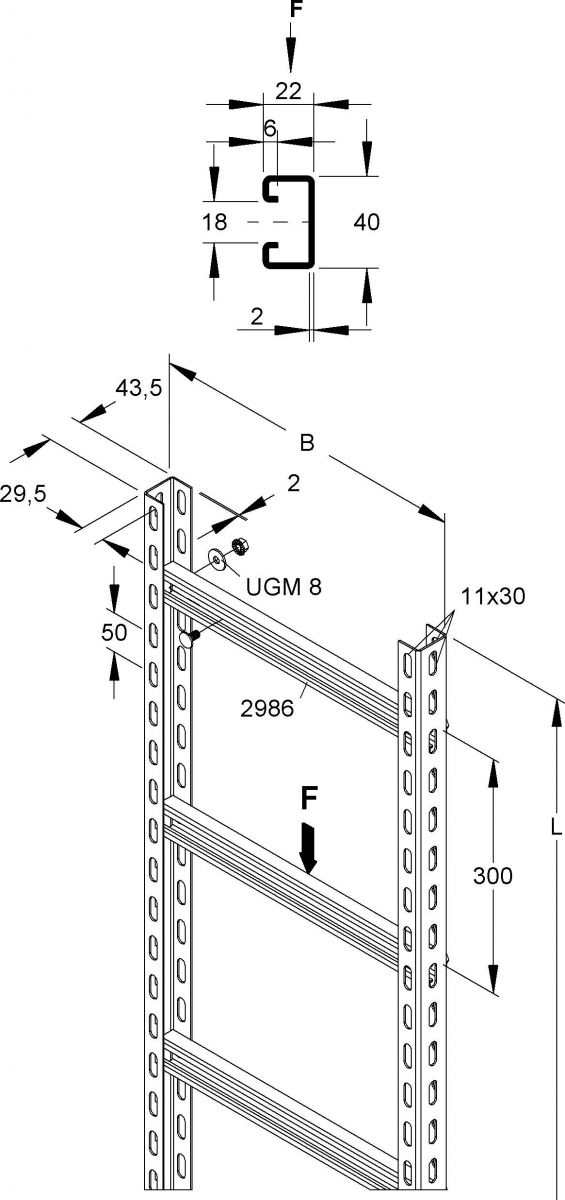 Steigetrasse, 45x308x3000 STUC 45/303/3 S