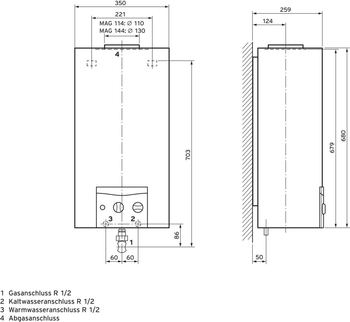 Gas-Durchlaufwasserhitzer MAG 144/1 G E-Gas