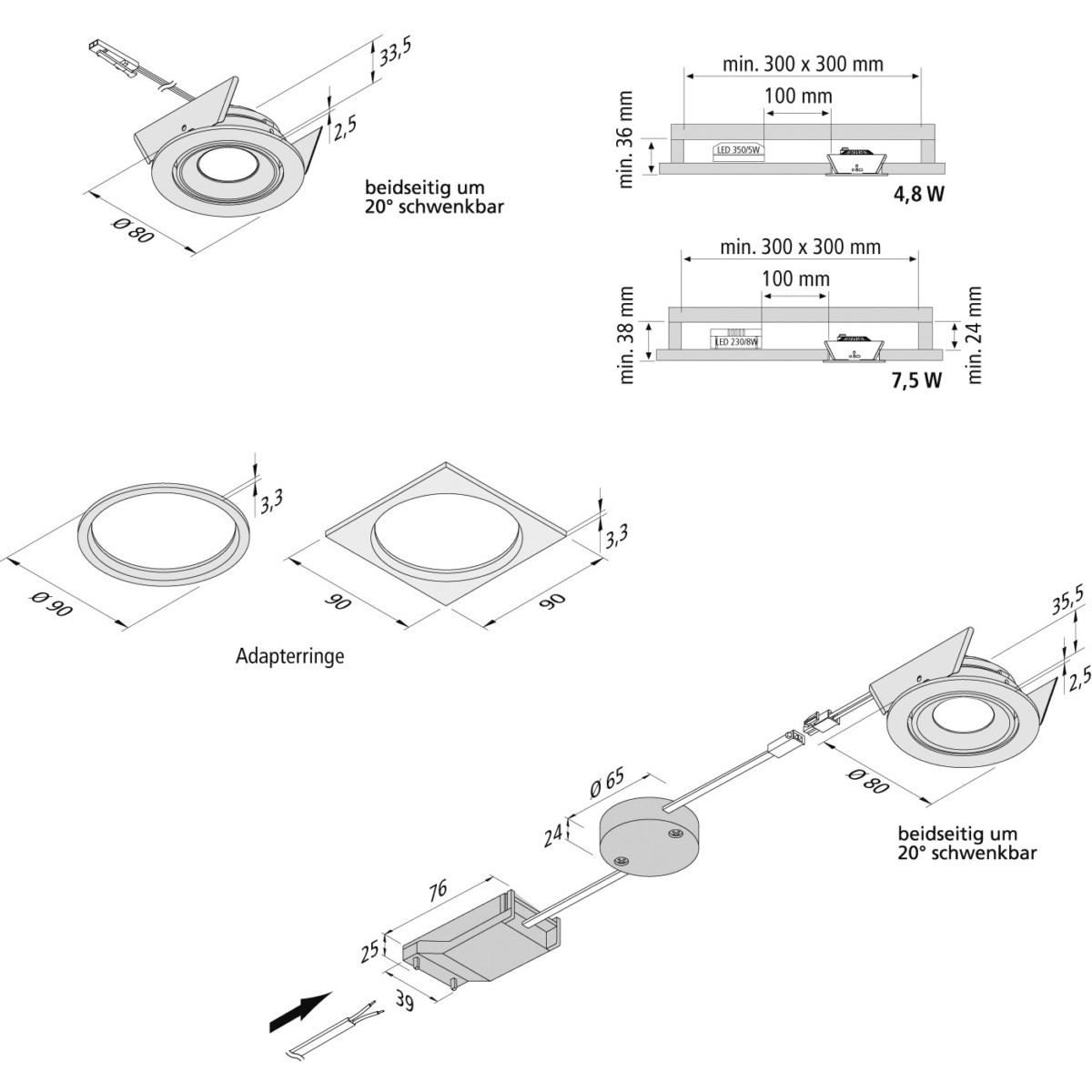 LED-Einbaustrahler SR 68-LED 30Gr xw ws