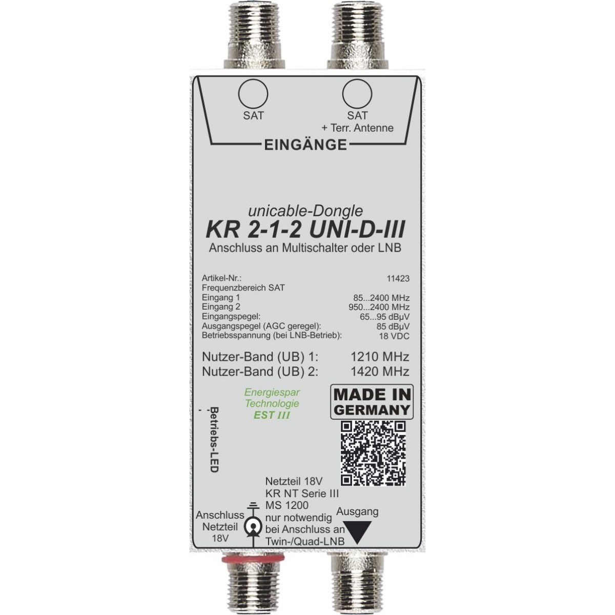 Unicable Dongle z.Anschl. KR 2-1-2 UNI-D-III