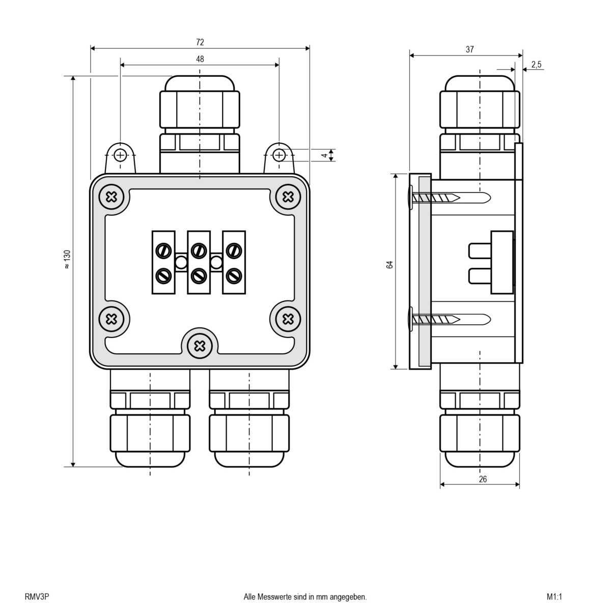 Anschlussbox IP68 RMV 3-P